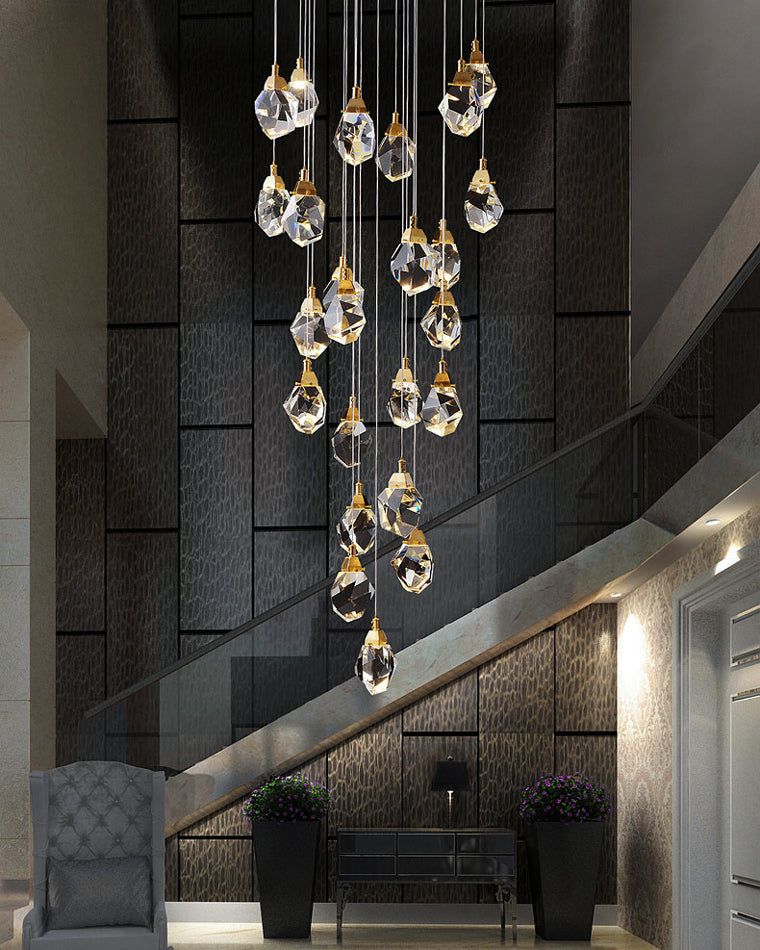 Cahndelier With Crystals Elegant Lighting Fixture Adorned by Sparkling Gemstones