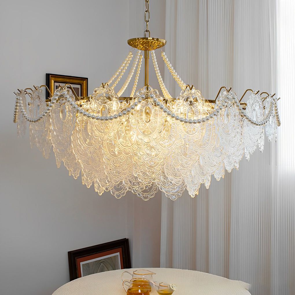 Chandeliers With Pearls Elegant Lighting Fixture adorned with Lustrous Pearls