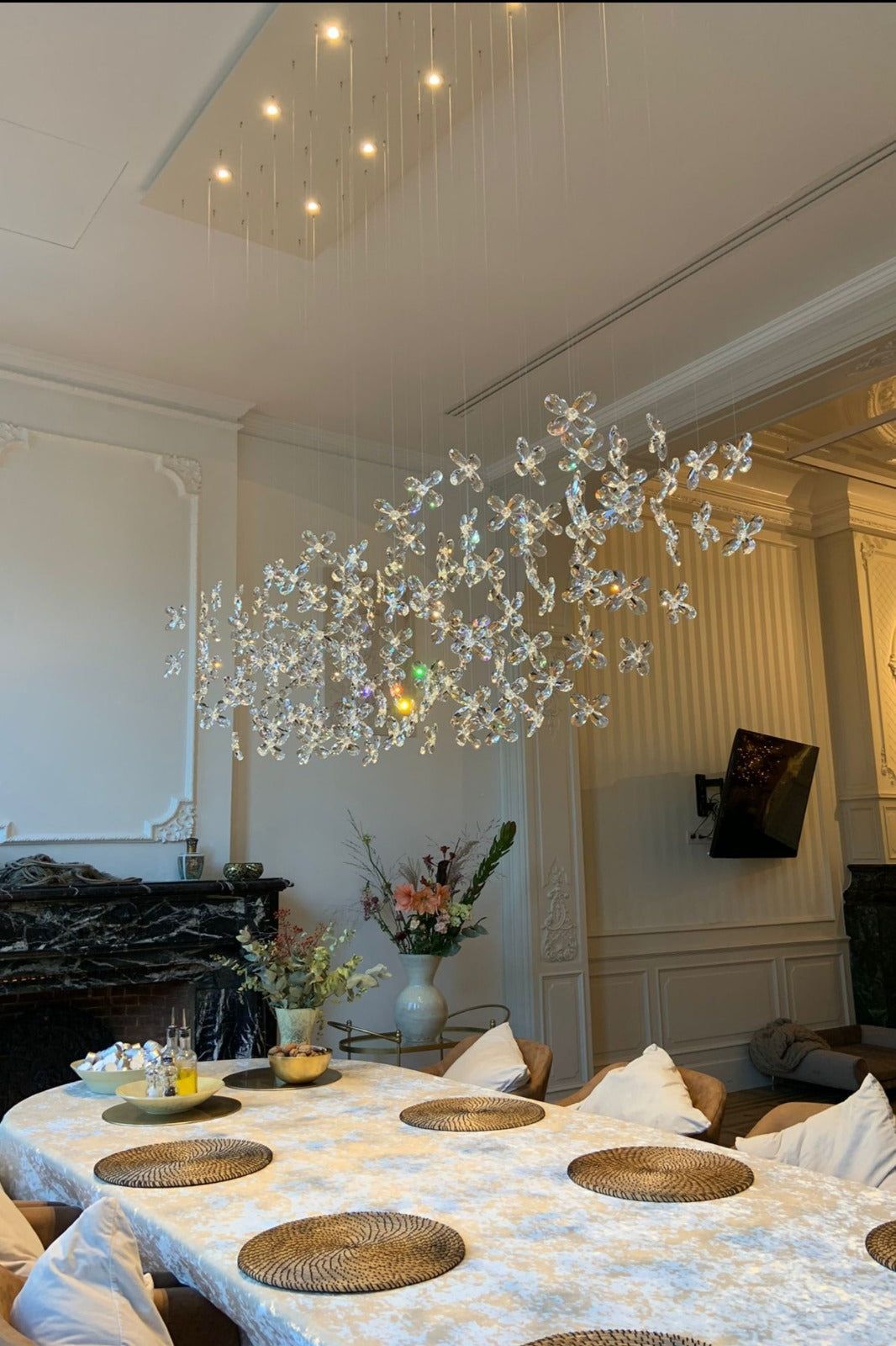 Iron Chandelier With Crystals Elegant Lighting Fixture adorned with Sparkling Crystals