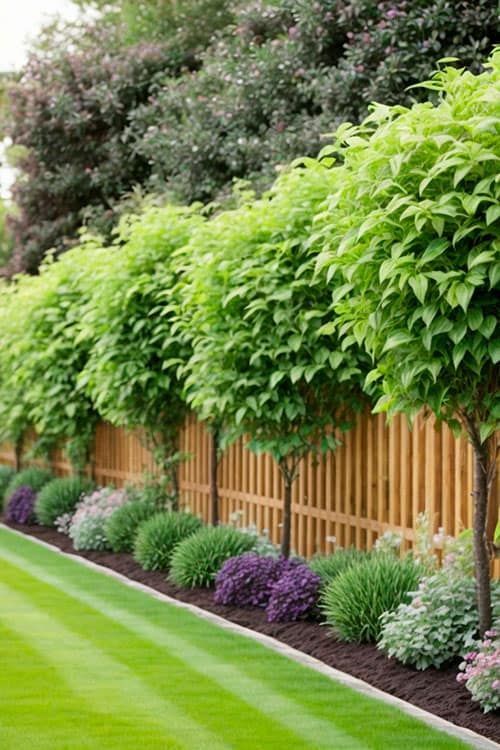 simple backyard landscaping along fence