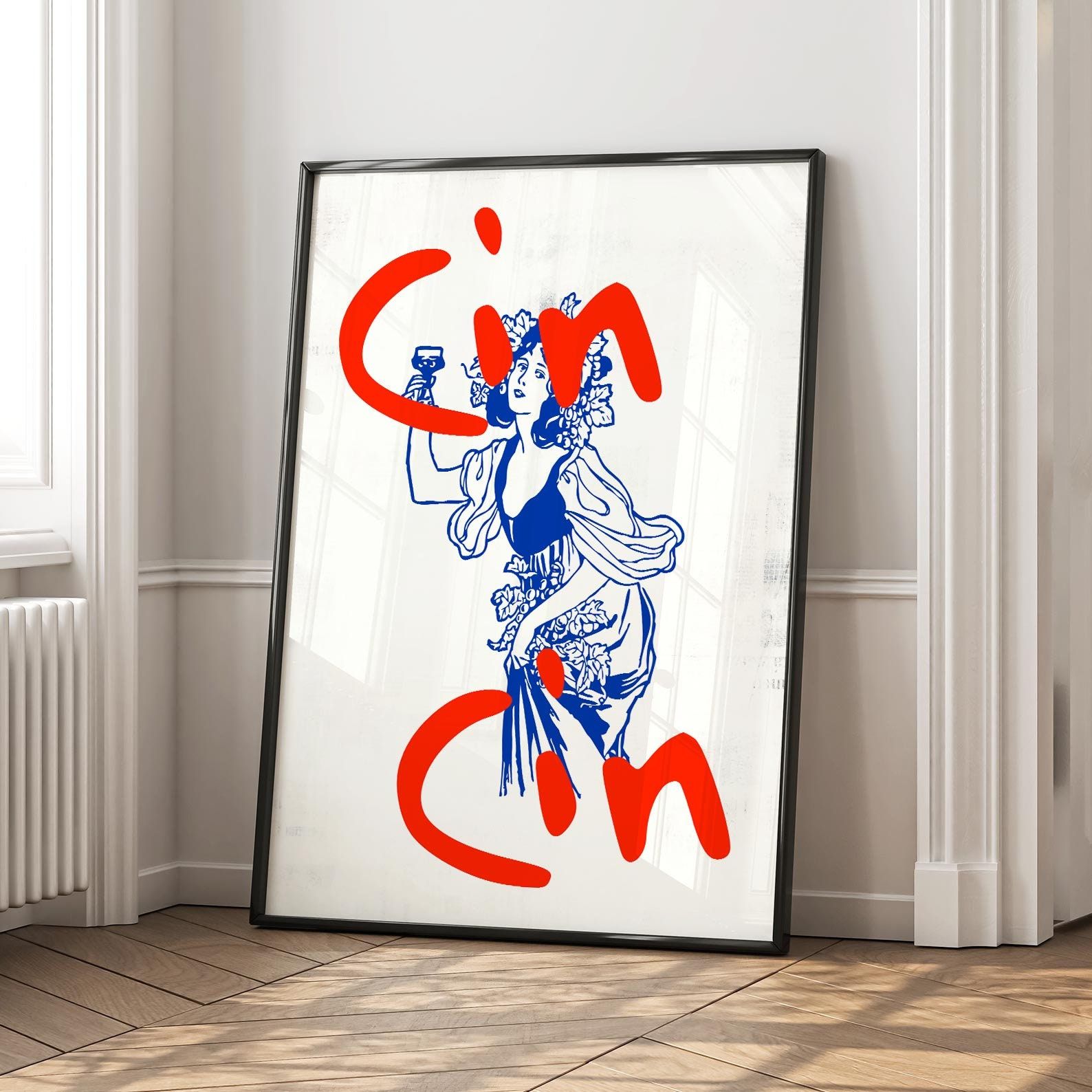 Cin Cin Print, Wine Poster, Antique Bar Cart Poster, Modern Kitchen Decor