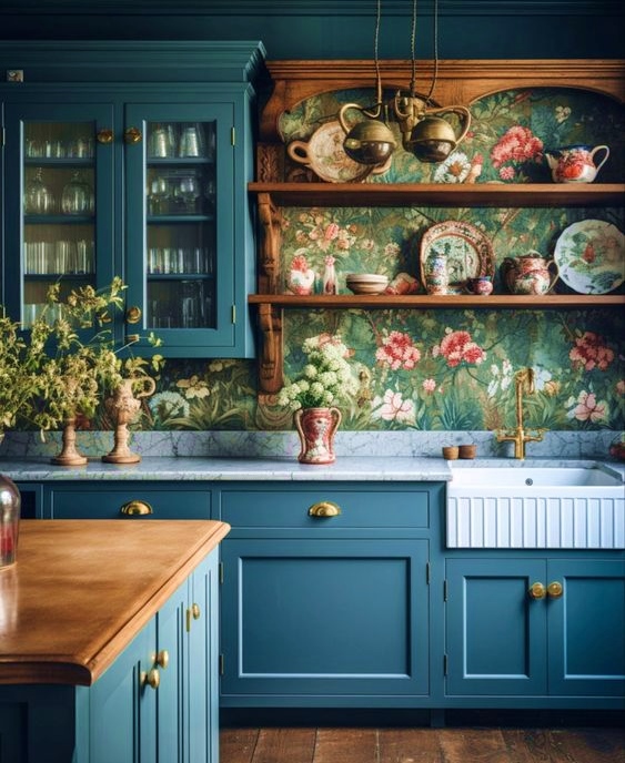Blue vintage kitchen with flowers: A touch of nostalgia in the modern home