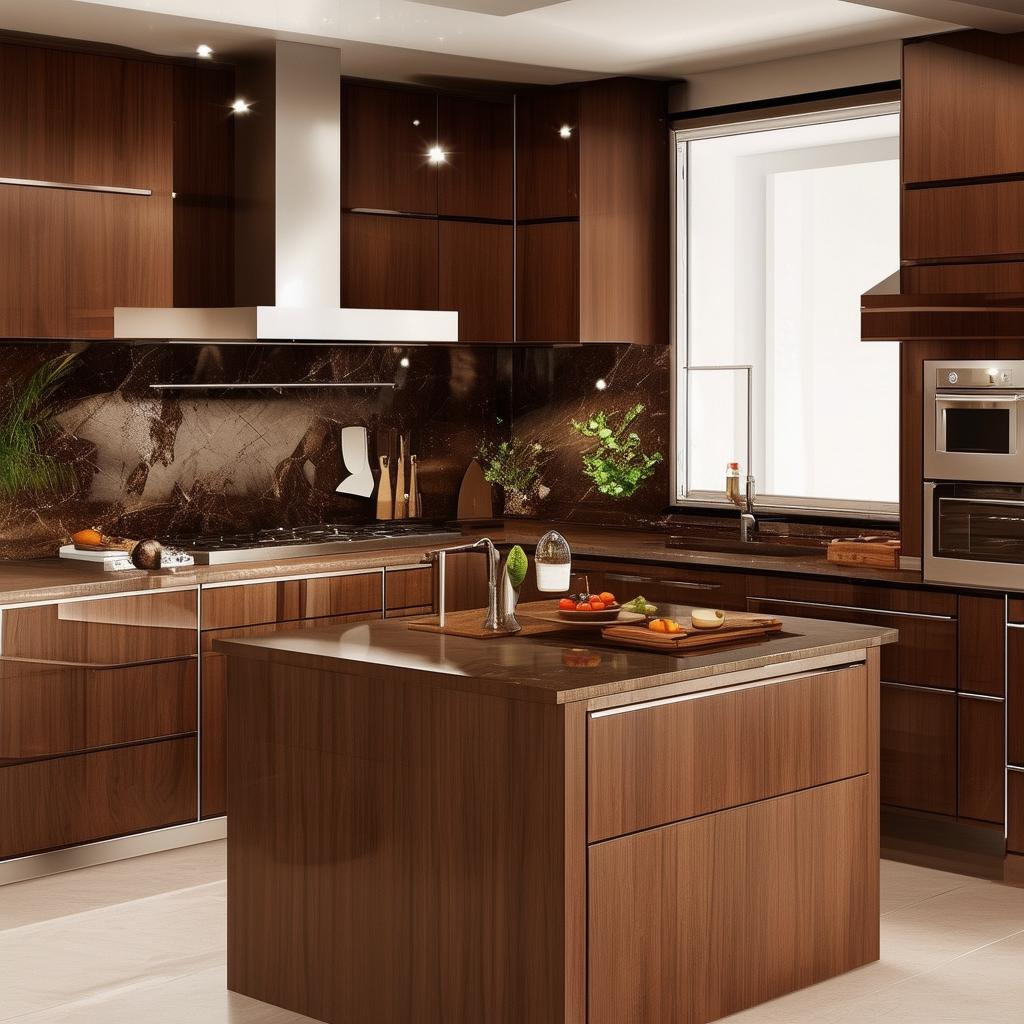 Kitchen design with brown cabinets, blending elegance and warmth