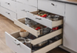 Kitchen design with pull-out drawers, maximizing space and convenience