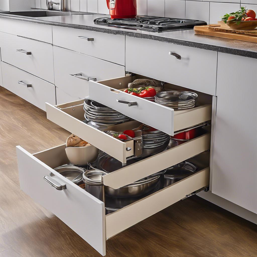 Kitchen design with pull-out drawers, maximizing space and convenience