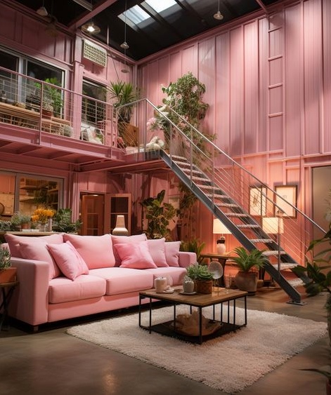 Loft apartment with pink color scheme: A charming and feminine space