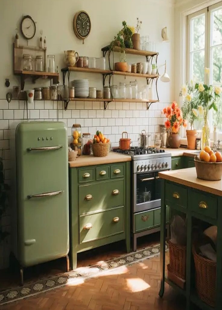 Adventures in Olive Green Vintage Kitchen