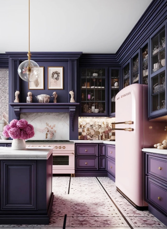 Purple maximalist vintage kitchen: A feast for the eyes