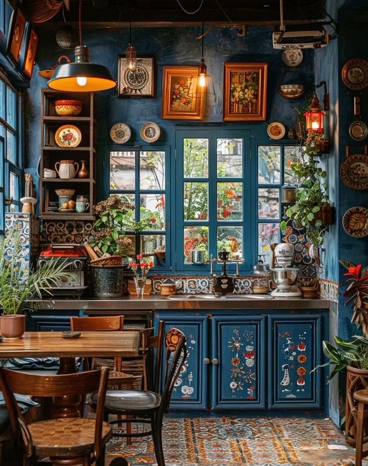 Blue boho vintage kitchen: A dreamy blend of retro and modern aesthetics
