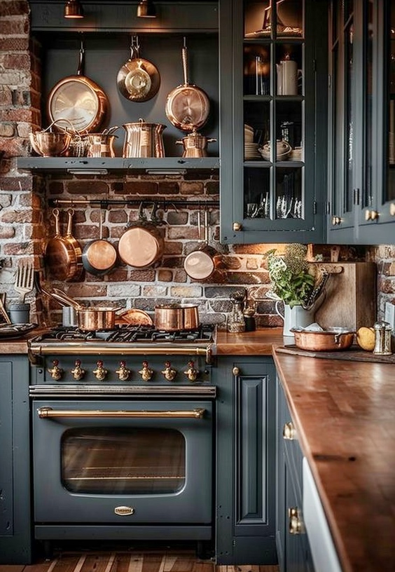 Cottage kitchen with gray cabinets and cozy charm