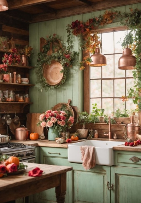 Green vintage decor with flowers: Adding a touch of nature to your space