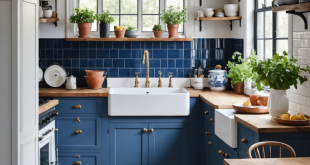 Modern vintage kitchen with blue and white