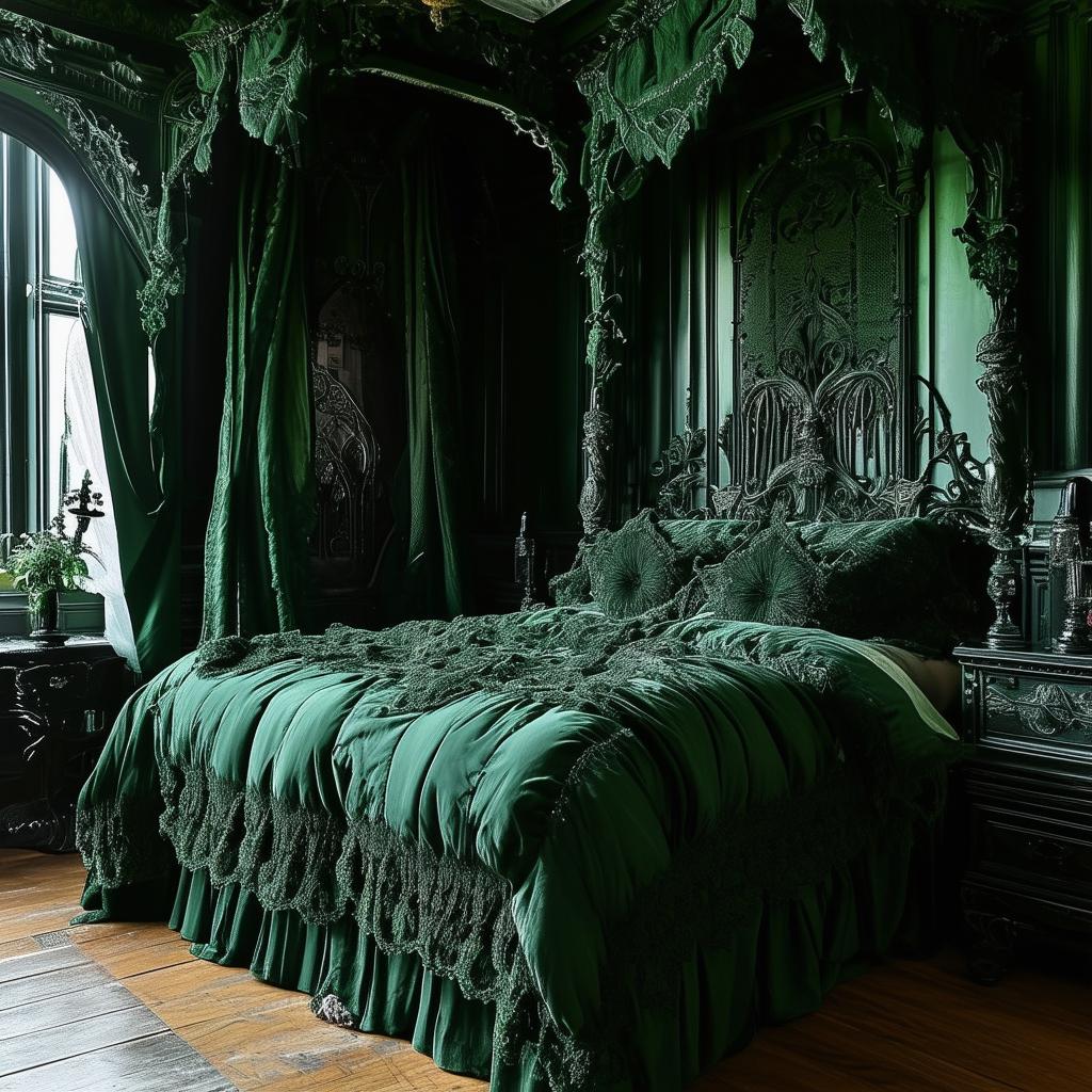 Gothic Inspiration: Incorporating⁣ Dark ‌Green‍ into Your Victorian Bedroom