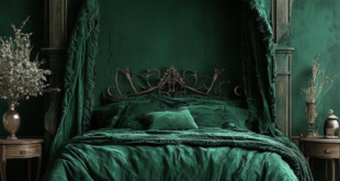 Gothic Elegance: Dark Green Victorian Bedroom Design